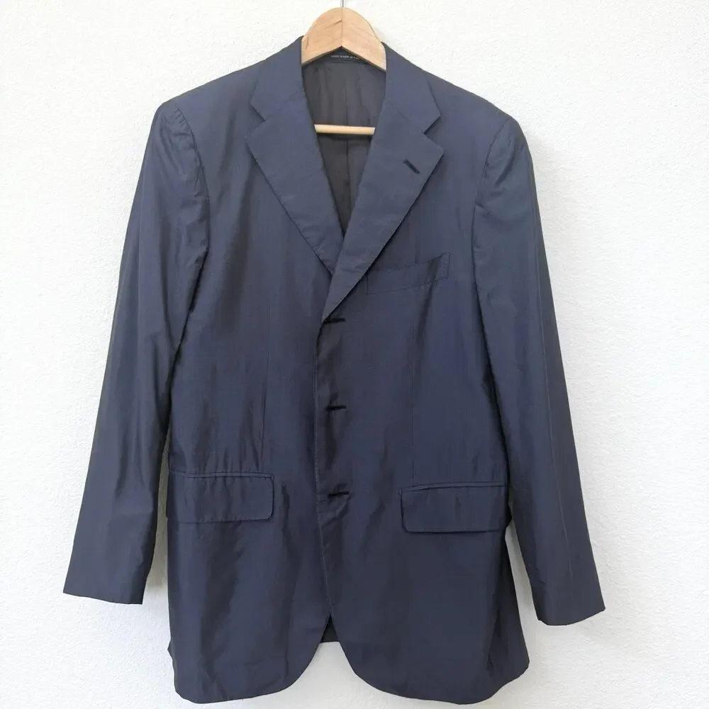 Sagmeister Raffaele Caruso Blazer Navy Silk Handmade‎ Italy Menswear 40 M